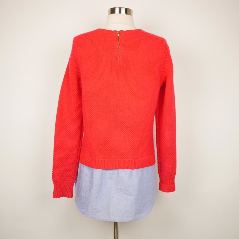 J. CREW Women's M Red knit long sleeve wool pullover sweater chambray faux shirt - Picture 7 of 10